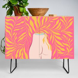 GROW WILD with bum vase and endless foliage 1. yellow on pink Credenza