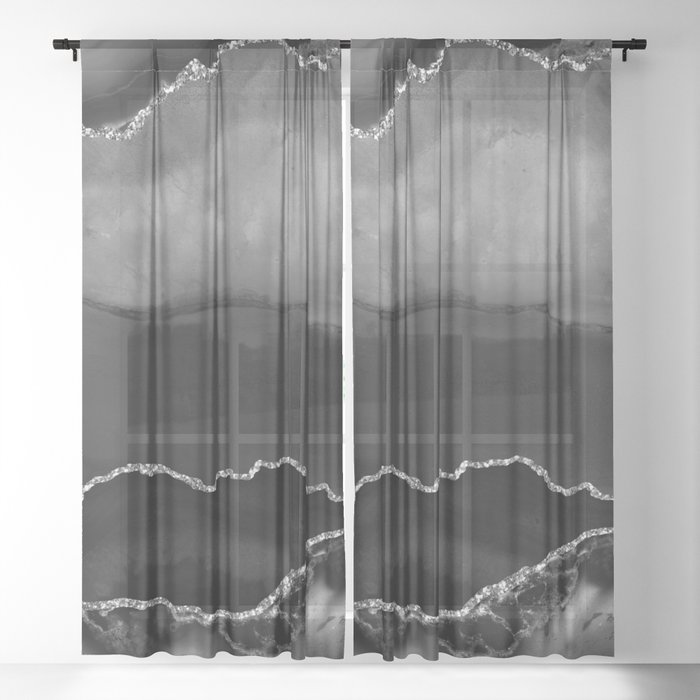 Black & Silver Agate Texture 02 Sheer Curtain