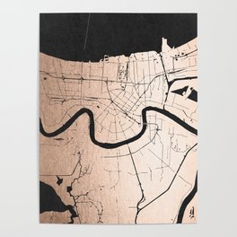 New Orleans Rose Gold and Black Map Poster