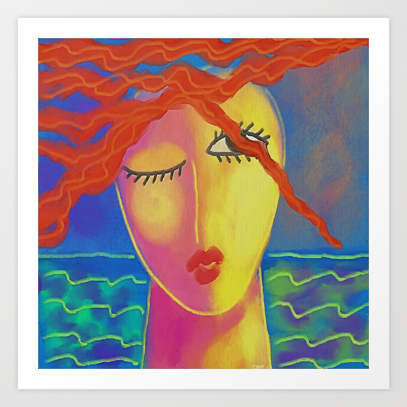 Heat Colorful Abstract Digital Painting Of A Red Haired Woman Art