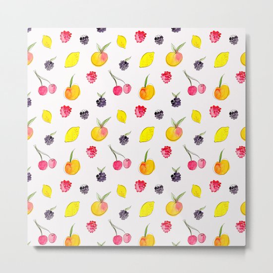 Fruit Salad - Watercolor & Ink Pattern Metal Print