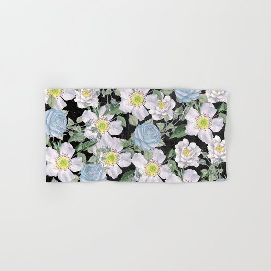 Vintage Rose Pattern Blue On Chalkboard Hand & Bath Towel