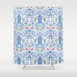 Colorful Coastal Chinoiserie  Shower Curtain