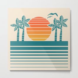 Retro Tropical Ocean Sunset 531 Metal Print | Curated, Vintage, Century, Orange, Retro, Ocean, Turquoise, Mid, Boho, Palmtree 