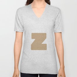z (Tan & White Letter) V Neck T Shirt