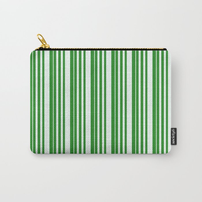 Forest Green & Mint Cream Colored Pattern of Stripes Carry-All Pouch