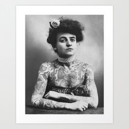 Vintage Woman and her tattoos  Art Print