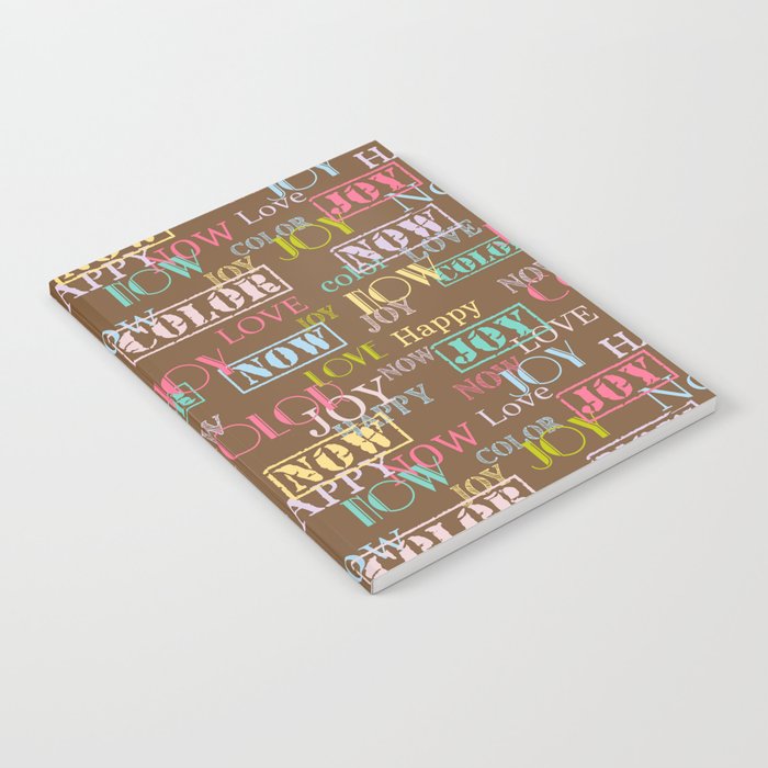 Enjoy The Colors - Colorful typography modern abstract pattern on Umber Brown background Notebook