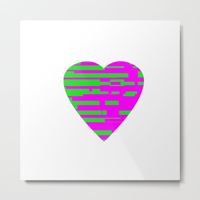 Glitching Hearts — Pink and Green Metal Print