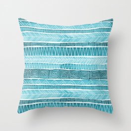 Watercolor Patterned Stripes - Ocean Turquoise Throw Pillow