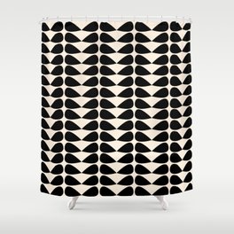 Mod Leaves Mid Century Modern Abstract Pattern in Black and Almond Cream Shower Curtain
