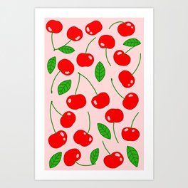 Illustrated Cherry Pattern Art Print