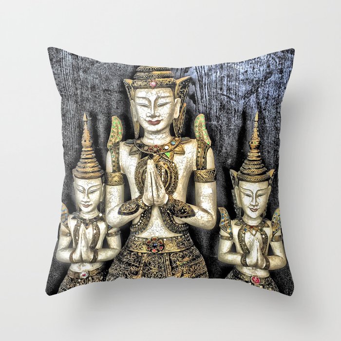3 Buddhas Throw Pillow