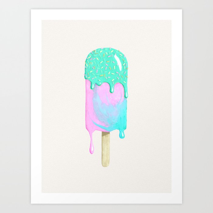 Bright melty ice cream popsicle, watercolour painting Art Print