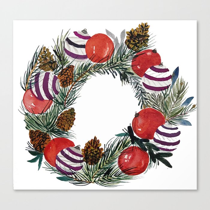 Xmas wreath watercolor Canvas Print