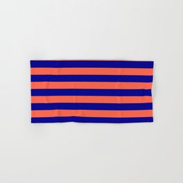[ Thumbnail: Red and Dark Blue Colored Lines/Stripes Pattern Hand & Bath Towel ]