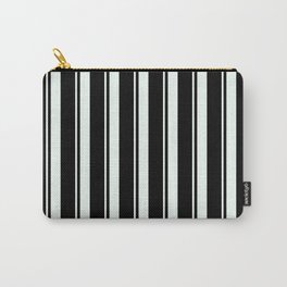 [ Thumbnail: Black & Mint Cream Colored Lines/Stripes Pattern Carry-All Pouch ]
