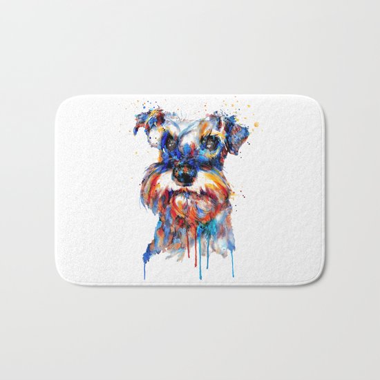 Schnauzer Head Watercolor Portrait Bath Mat