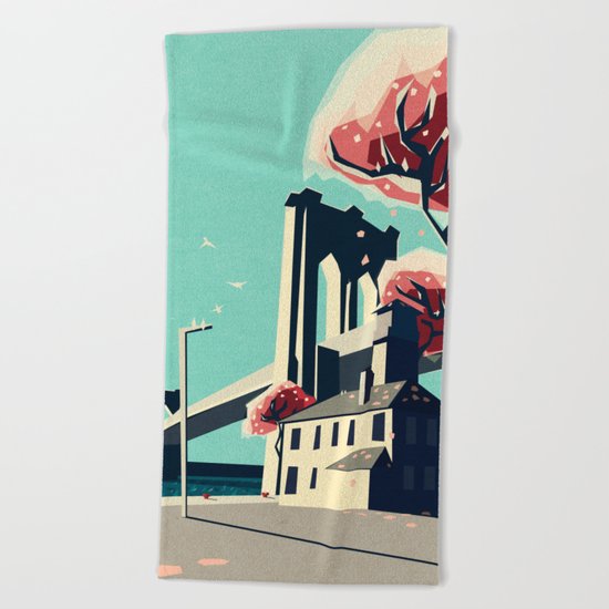 A pretty day at the brooklyn bridge Beach Towel
