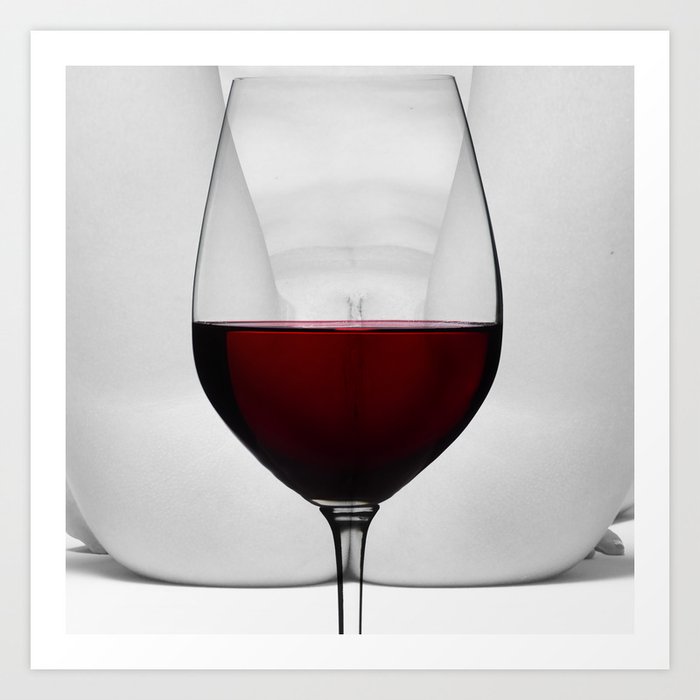 Red wine and naked woman Art Print