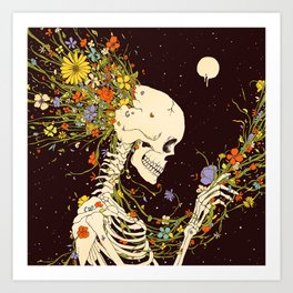I Thought of the Life that Could Have Been Art Print | Skeleton, Drawing, Moon, Universe, Death, Surrealism, Curated, Flowers, Graphite, Existence 