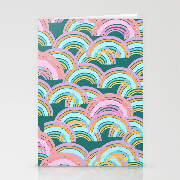 Rainbow pattern - pink and green Stationery Cards