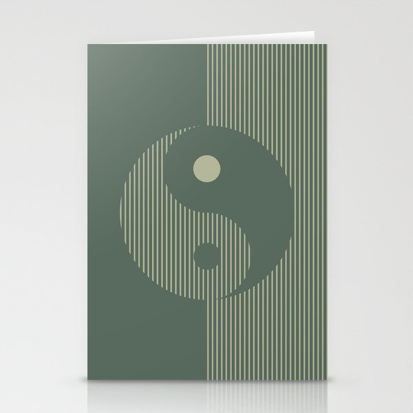 Geometric Lines Ying and Yang I in Forest Sage Stationery Cards