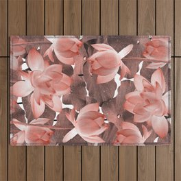 Ethereal Red Lotus Flower - Tropical, Botanical Art - Red Water Lily - Lotus Pattern - Red, Brown Outdoor Rug