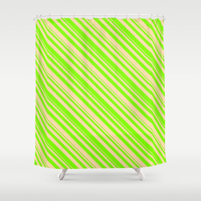 Chartreuse and Tan Colored Lined Pattern Shower Curtain