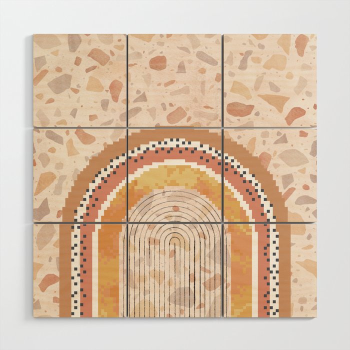 Pixel arch and terrazzo pattern Wood Wall Art