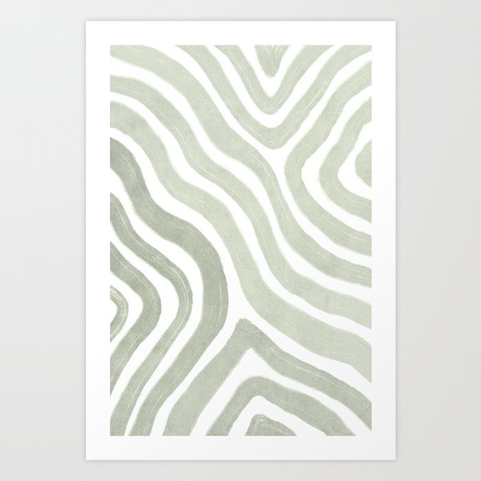 Sage green flow lines Art Print