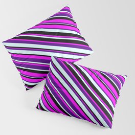 [ Thumbnail: Fuchsia, Indigo, Light Cyan & Black Colored Lines Pattern Pillow Sham ]