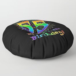 [ Thumbnail: 55th Birthday - Fun Rainbow Spectrum Gradient Pattern Text, Bursting Fireworks Inspired Background Floor Pillow ]
