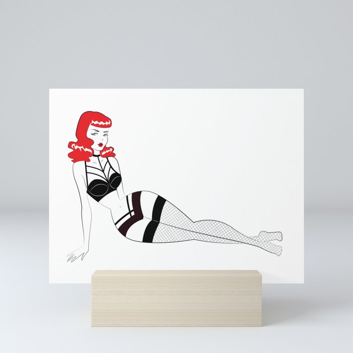 Redhead with lingerie Mini Art Print