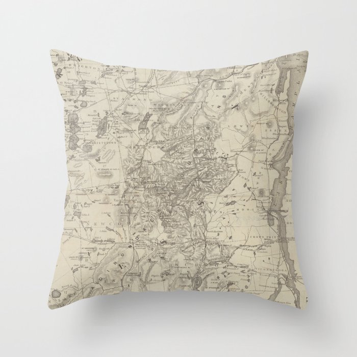 Vintage Map of The Adirondack Mountains (1874) Throw Pillow