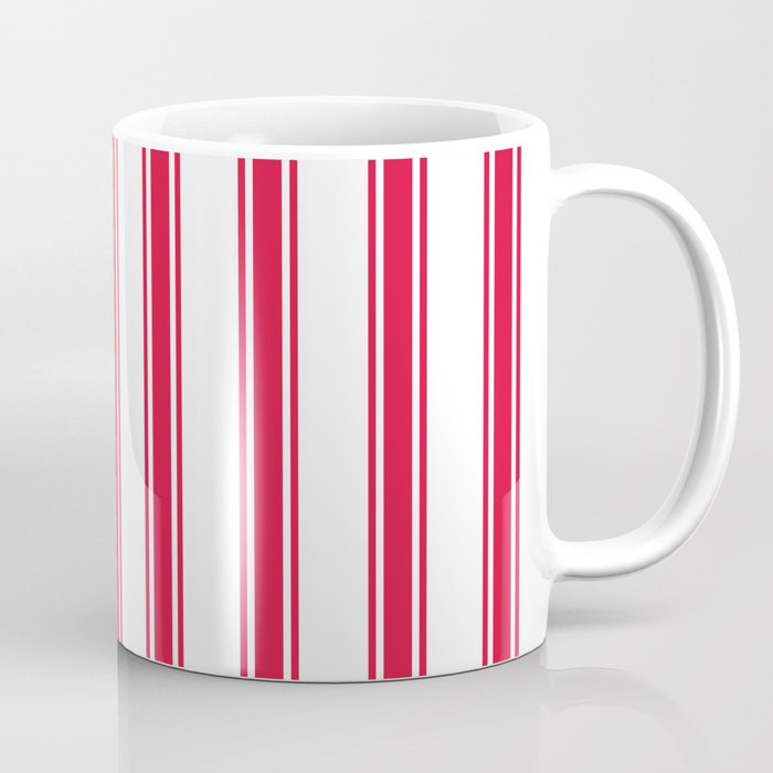 White and Crimson Colored Stripes Pattern Coffee Mug
