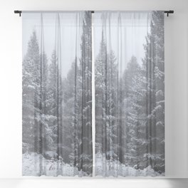 Winter Snow Scene in a Scottish Highlands Pine Forest Sheer Curtain