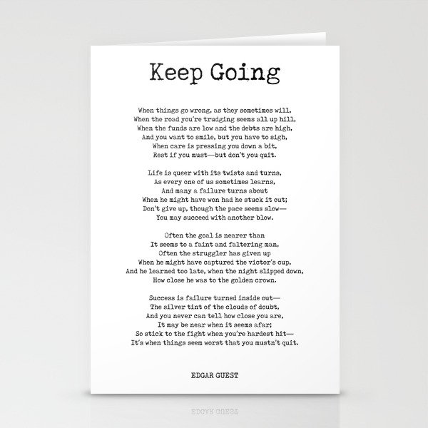 Keep Going - Edgar Guest Poem - Literature - Typewriter Print 1 Stationery Cards