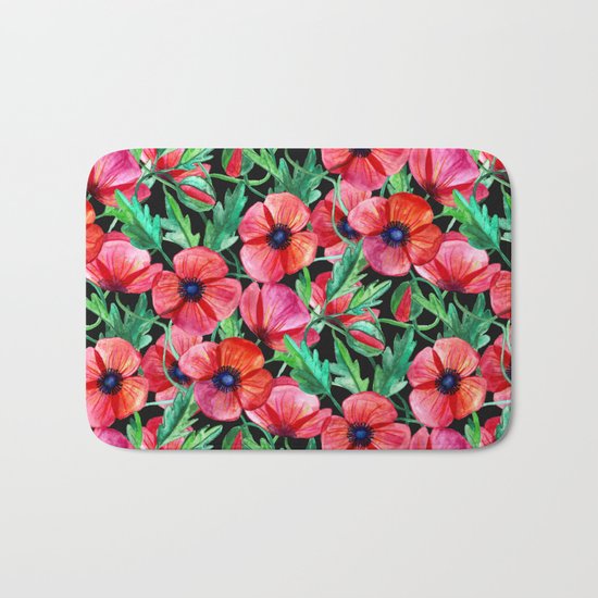 Plenty of Poppies - black Bath Mat