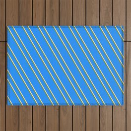 [ Thumbnail: Blue, Bisque & Green Colored Lines/Stripes Pattern Outdoor Rug ]