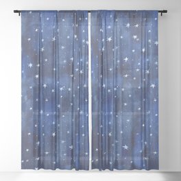 Midnight Stars Night Watercolor Painting by Robayre Sheer Curtain
