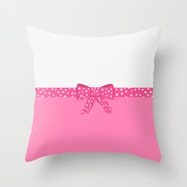 Cute Girly Pink Polka Dot Bow Throw Pillow