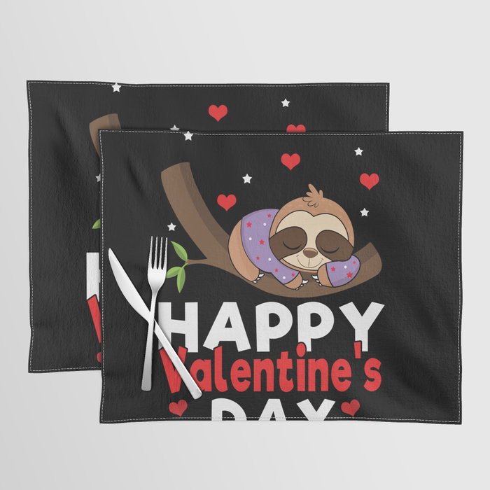 Kawaii Sloth Animal Hearts Day Valentines Day Placemat