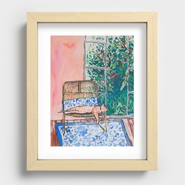Napping Ginger Cat in Pink Jungle Garden Room Recessed Framed Print