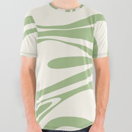 Mod Thang Retro Modern Abstract Pattern Light Sage Green and Cream All Over Graphic Tee