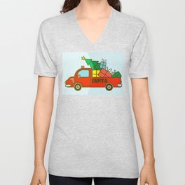 Red Christmas truck side view Merry Christmas Unisex V-Neck