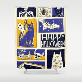 Hand drawn halloween comic book style Shower Curtain