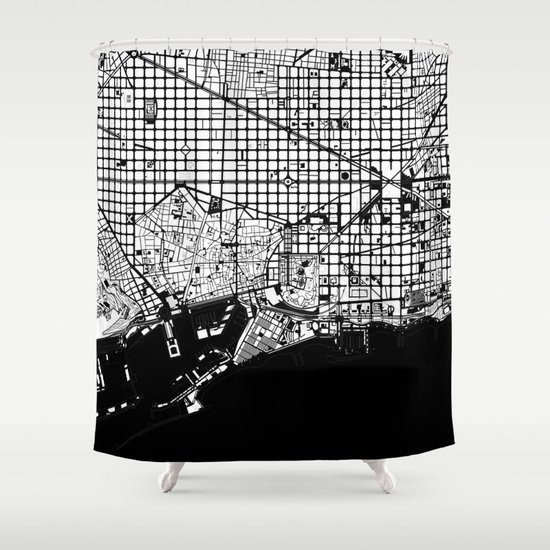 Barcelona City Map Black And White Shower Curtain By Planosurbanos Society6