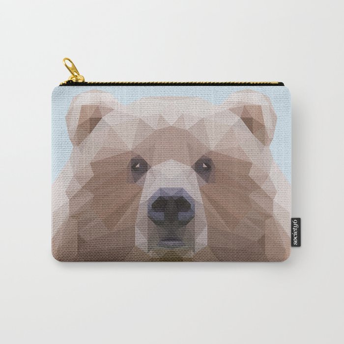 Cute geometric bear on blue/grey background Carry-All Pouch