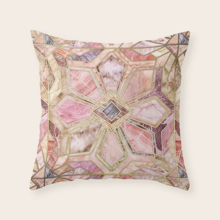 Geometric Gilded Stone Tiles In Blush Pink Peach And Coral Throw
